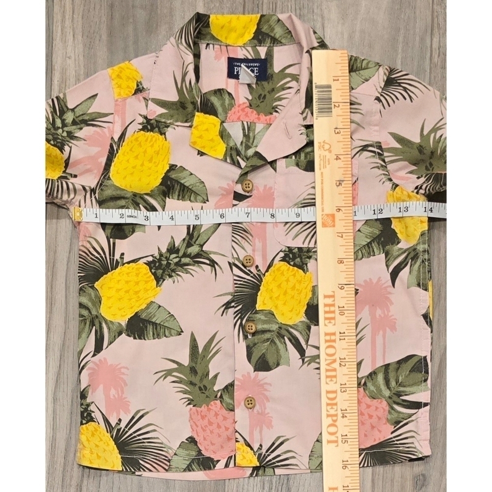 Children's Place Boys Pineapple Poplin Button Up Shirt - Pink Size 4T - Picture 2 of 6